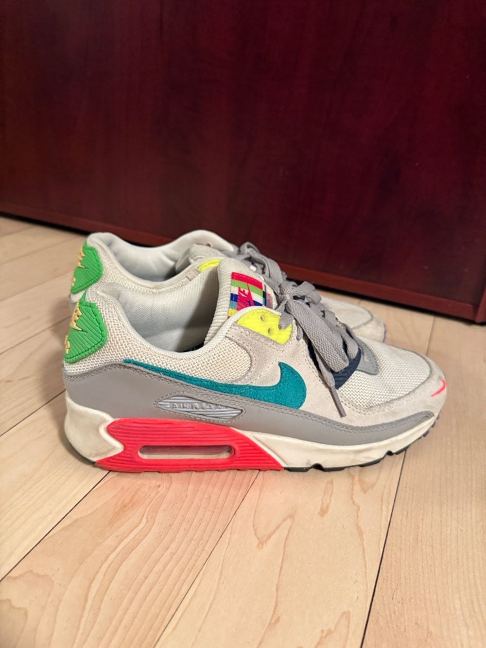 Nike Gray Mesh Air Max Sneakers with Teal, Pink & Green Accents